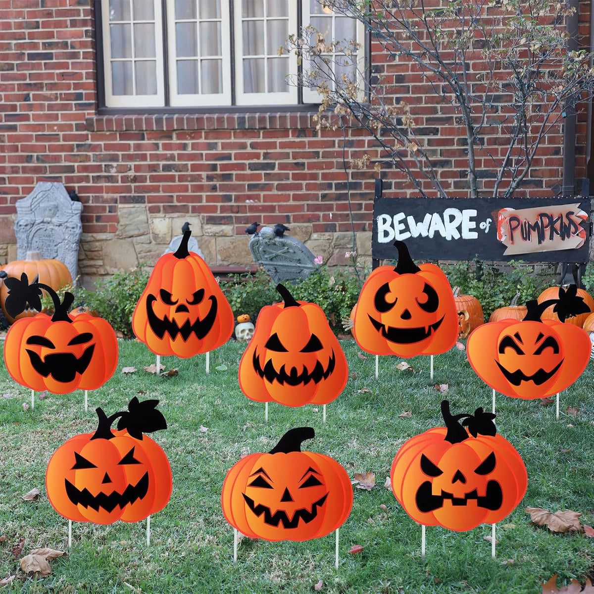 Barydat 12 Pcs Halloween Yard Signs Pumpkin Yard Stakes Decoration Outdoor De...