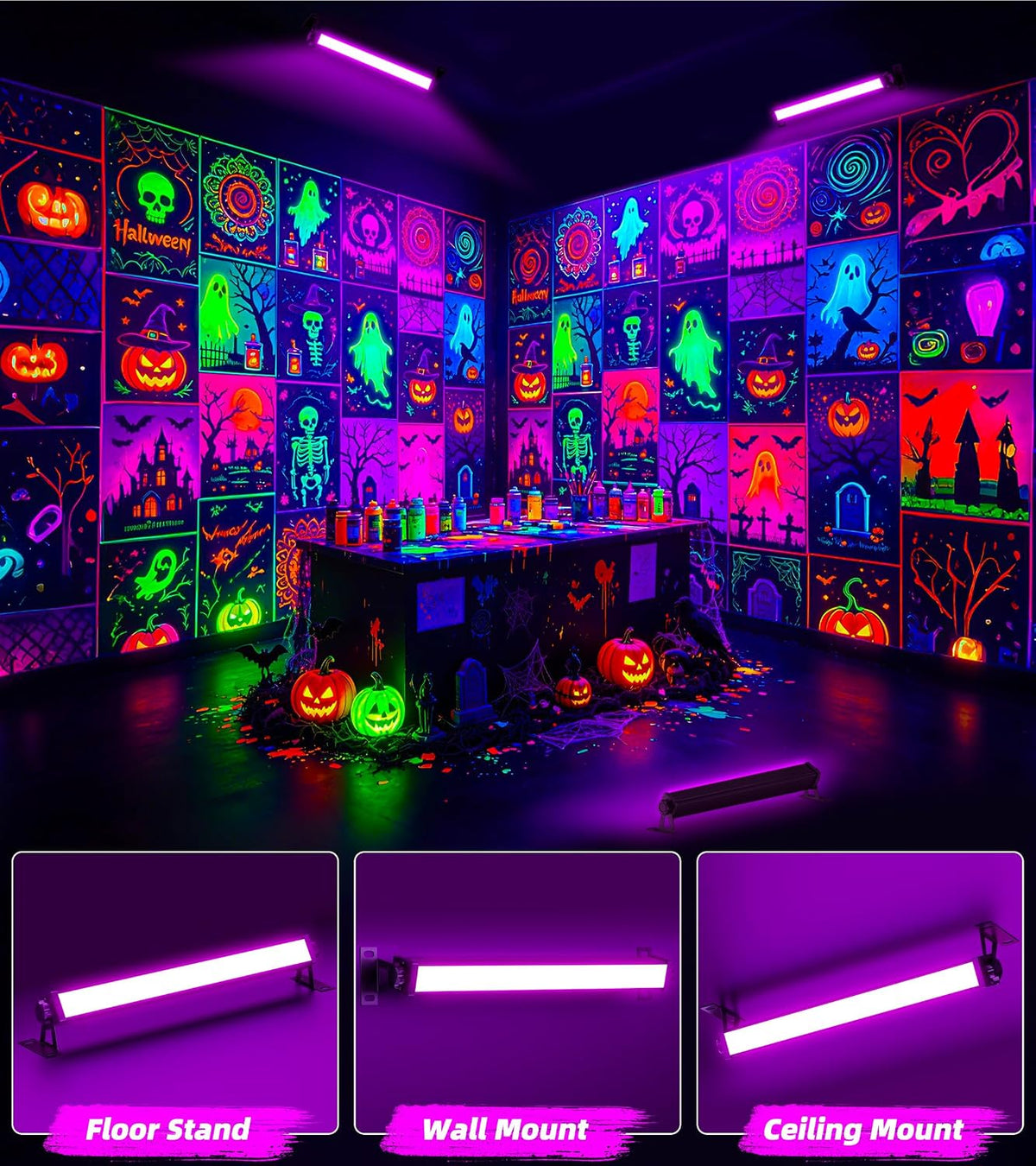 TigQiang 42W 6 Pack Black Light, Halloween Blacklight, Glow Party Supplies