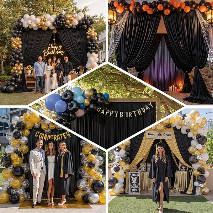 PartyVillage 20ftร15ft Black Backdrop Curtain for Halloween Parties, 4 Panels...