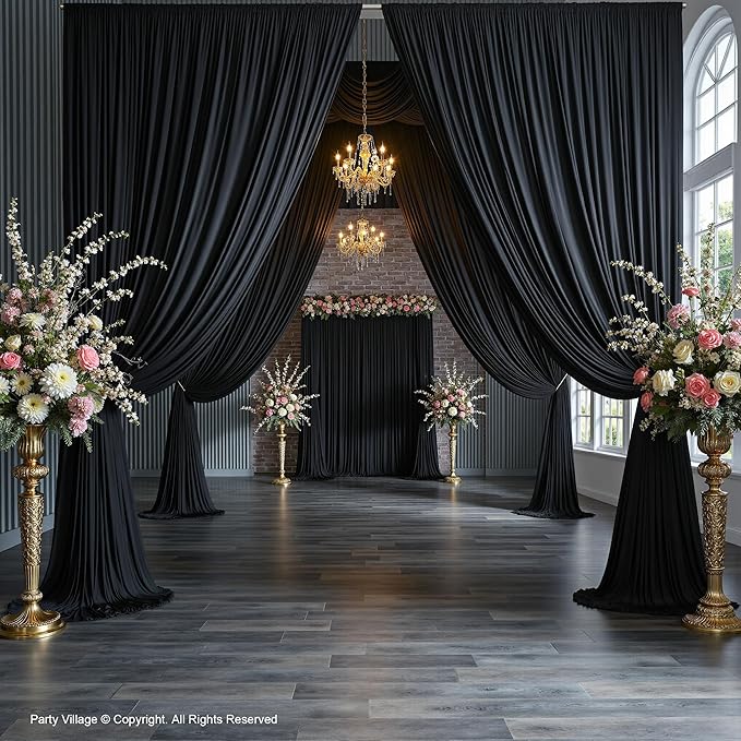 PartyVillage 20ftร15ft Black Backdrop Curtain for Halloween Parties, 4 Panels...