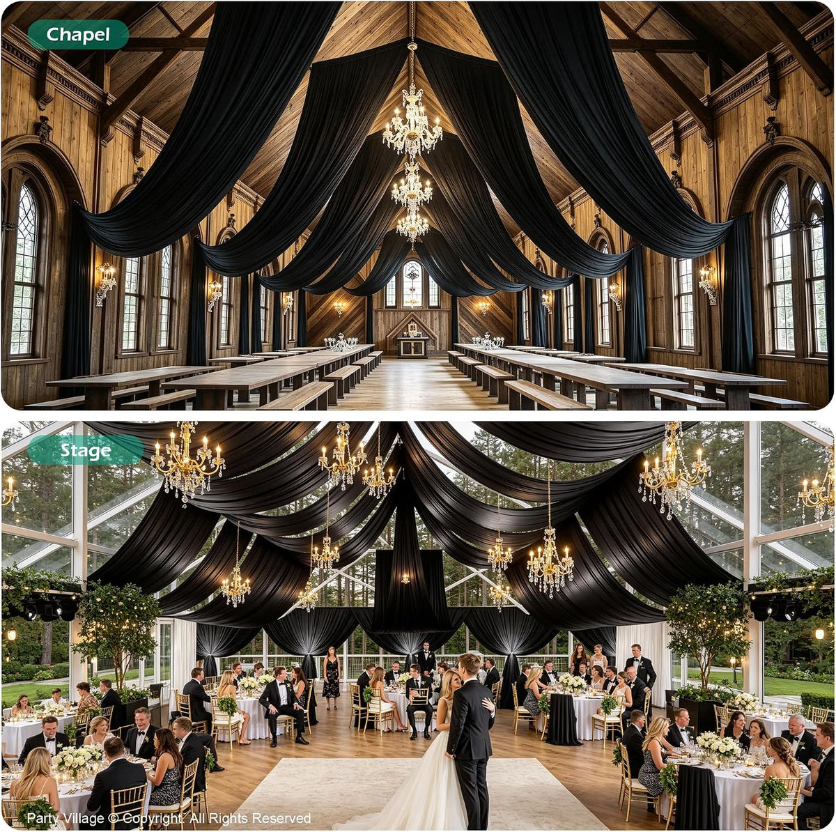 20FT x 50FT Black Ceiling Drapes for Halloween Party Decor