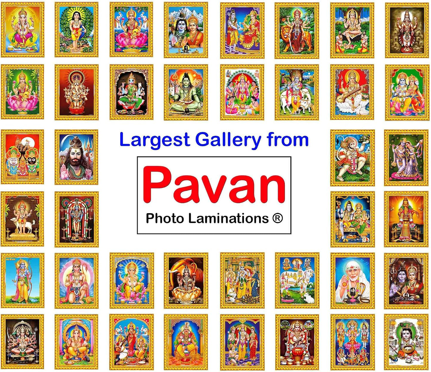 Pavan Photo Laminations Satyanarayana Swamy Satyanarayan Satya Narayan Bhagwan Lord Sri Sathya Narayana Ji Ki Framed Painting Wall Hanging (Gold,Small Size,6x8in) R618S