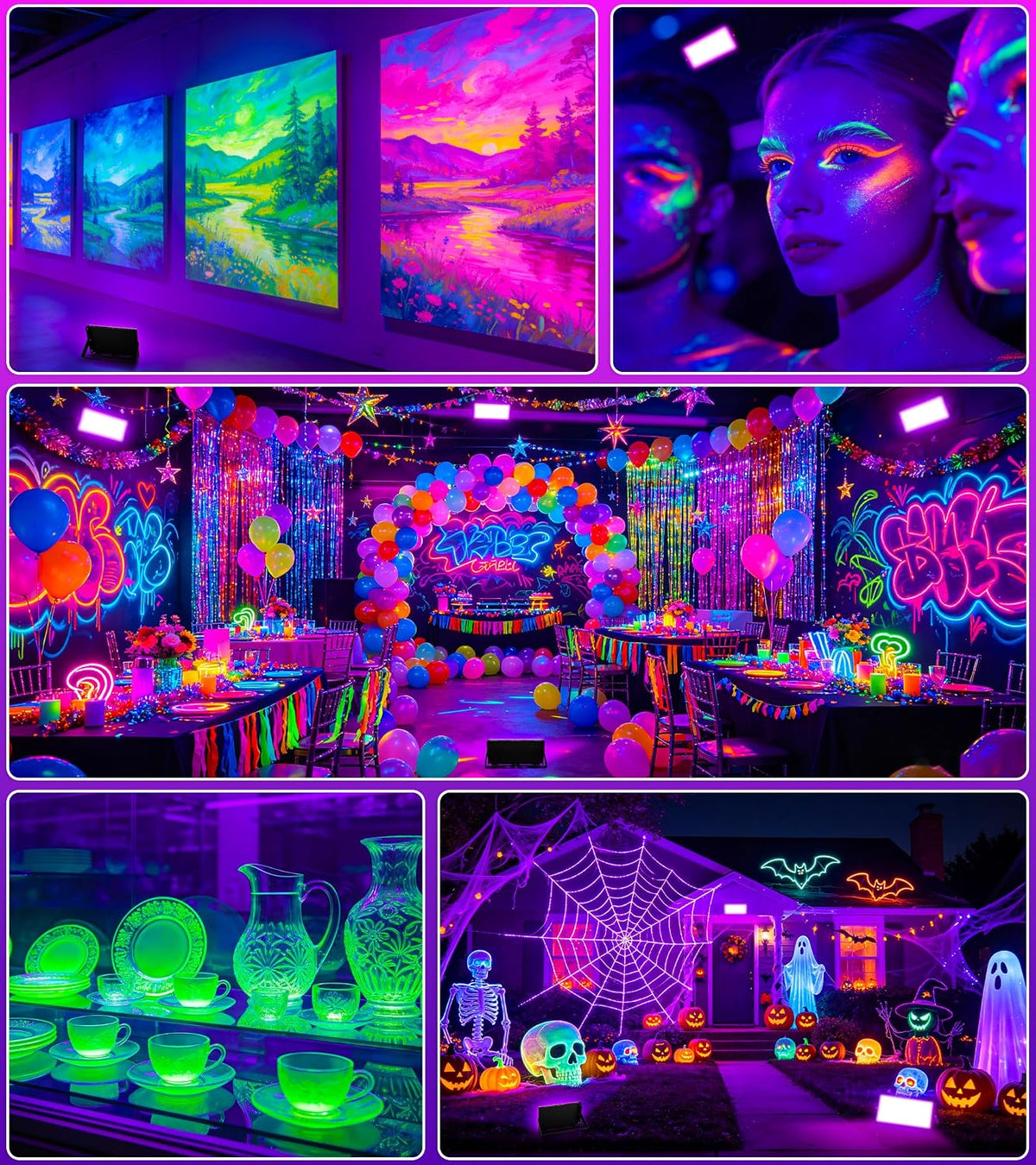 TigQiang 50w 4 Pack Black Light, Halloween Blacklight, Glow Party Supplies