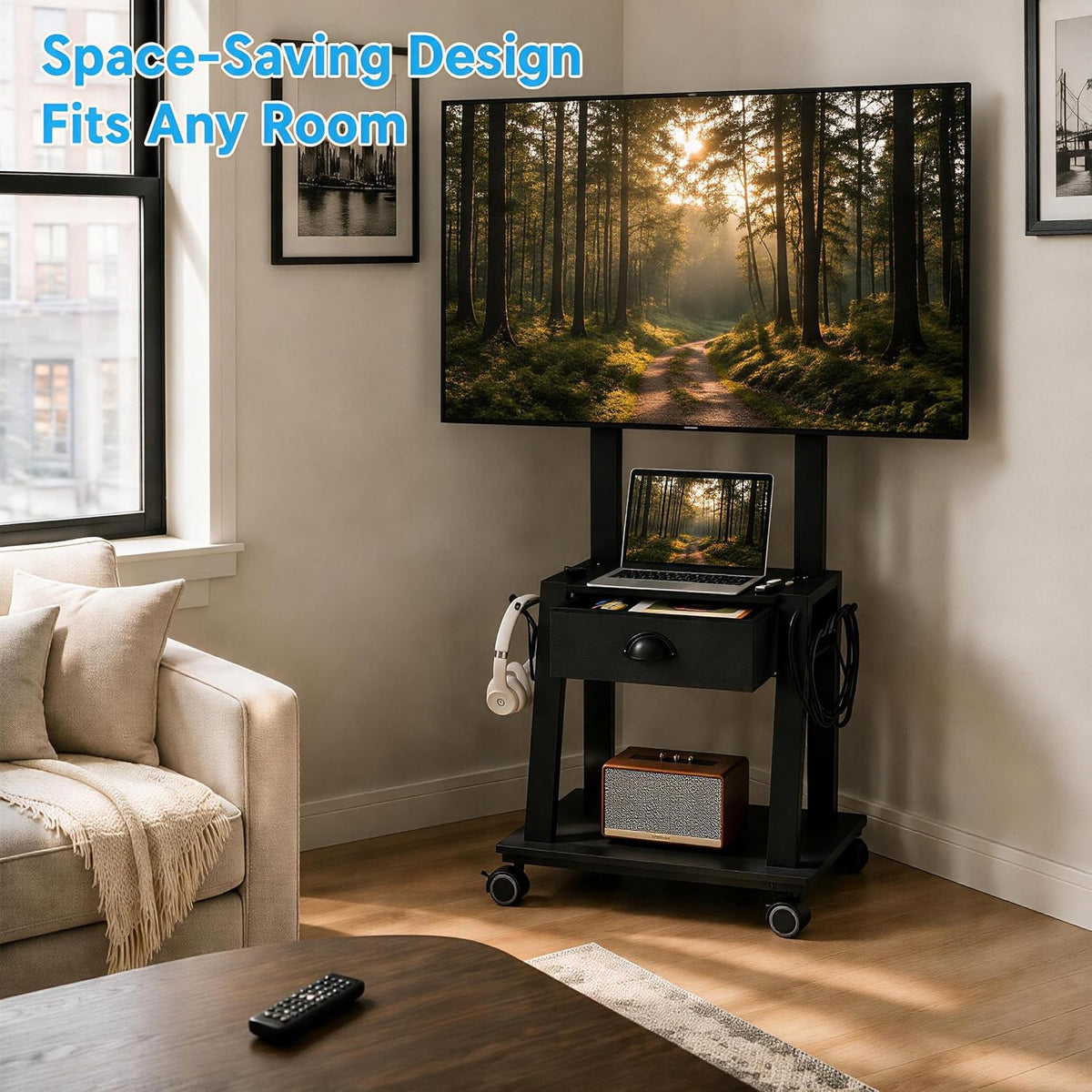 Mobile TV Stand with Drawer for 23-60 Inch TVs,Tilt Rolling TV Cart on Wheels...