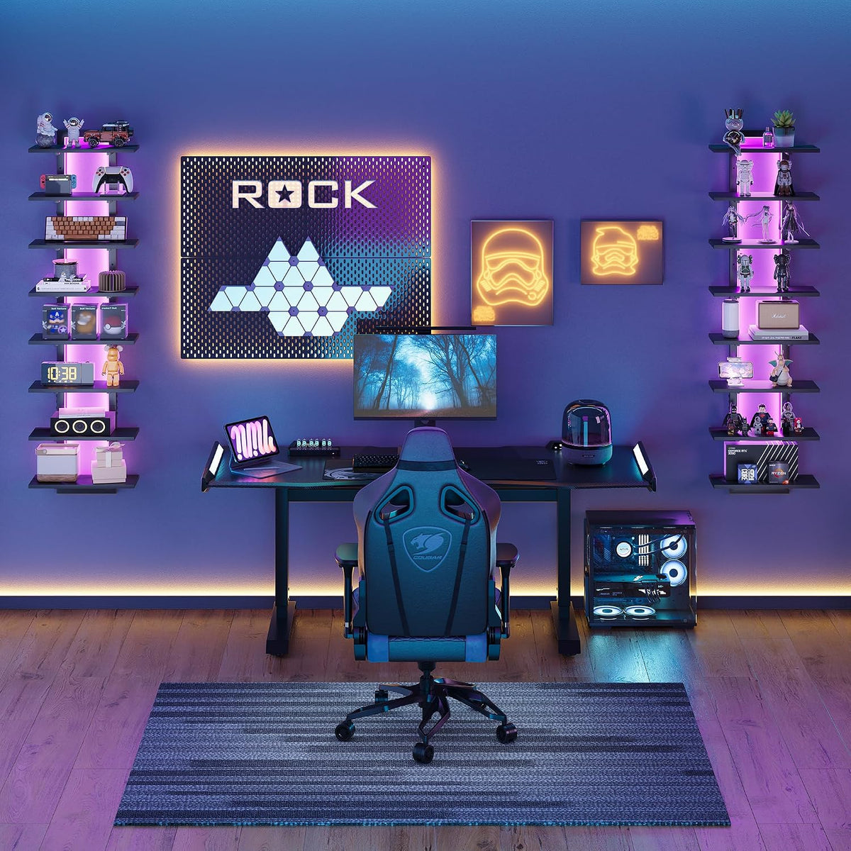 8 Tier Wall Mounted Shelf with RGB Lights, LED Floating Shelf,