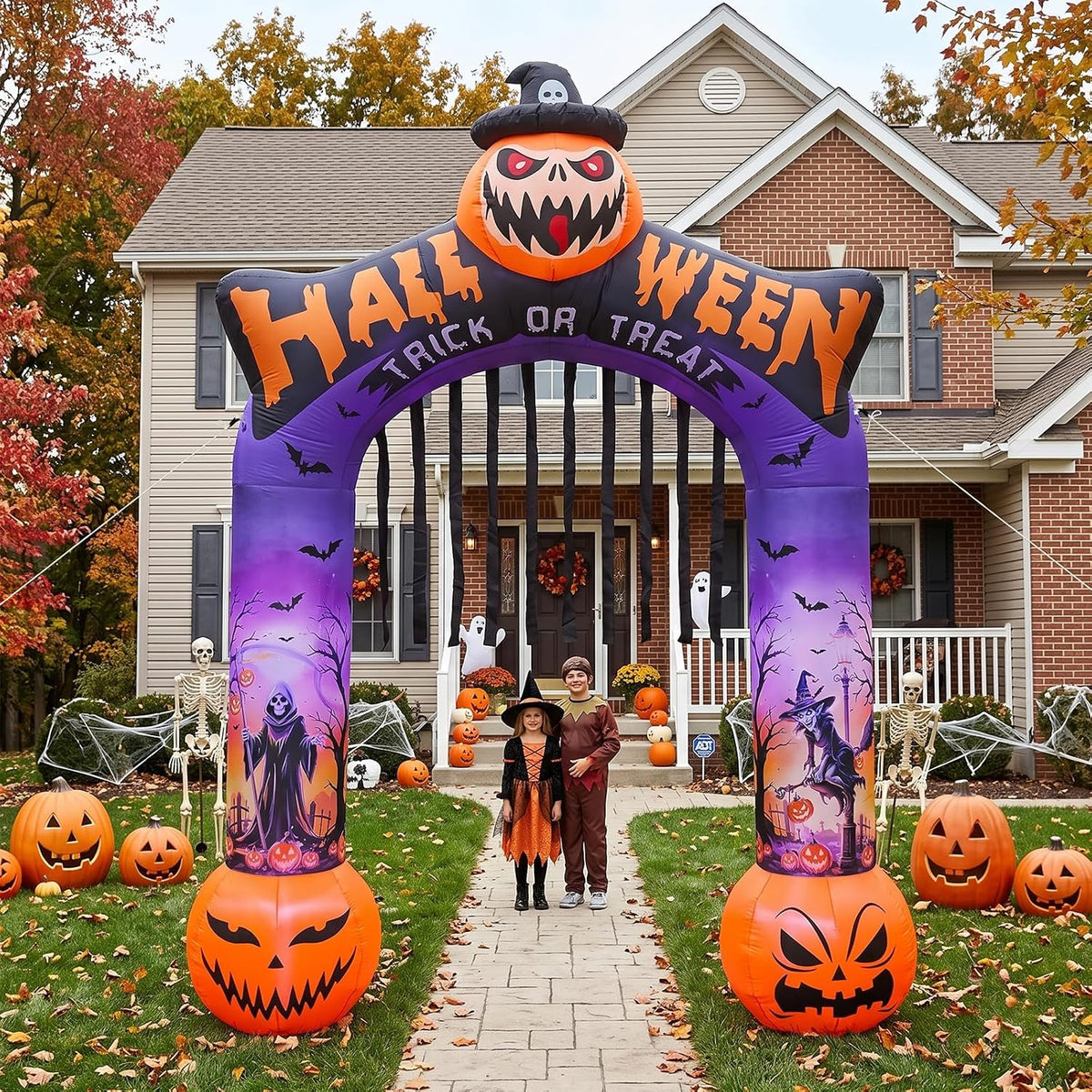 10 FT Halloween Inflatable Archway, Built-in LED Lights, Blow Up Outdoor Yard...