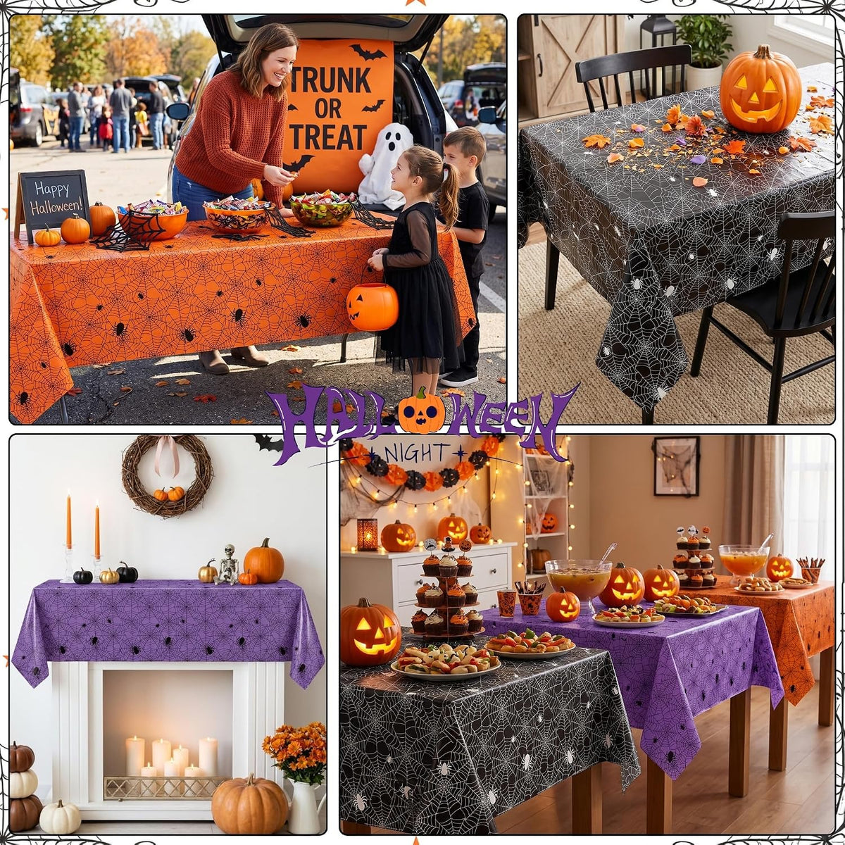 3 Rolls 100FT x 54IN Halloween Spiderweb Plastic Tablecloth with Cutter Box