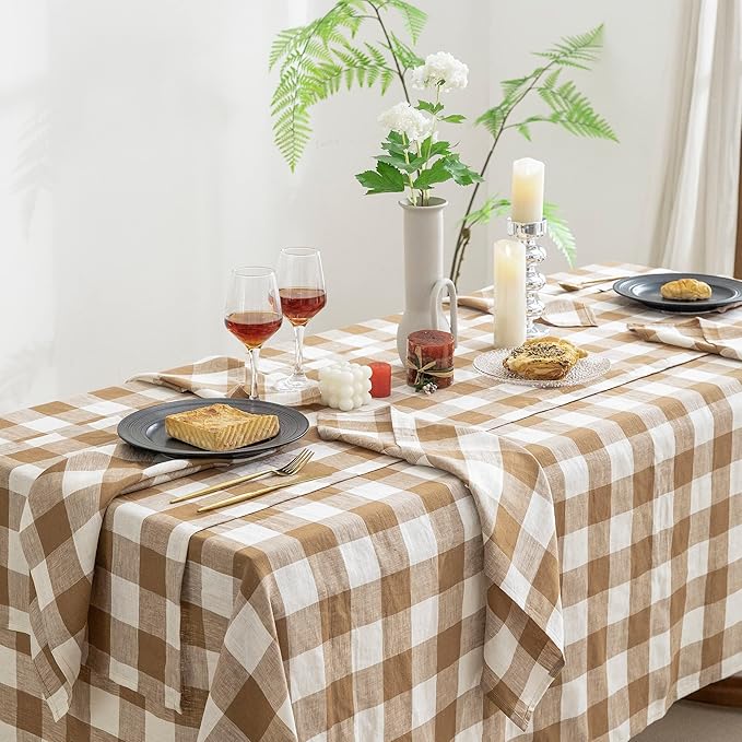 EVERLY 100% Yarn-Dyed Linen Rectangle Tablecloths 60x108Inches for Dining,Buf...
