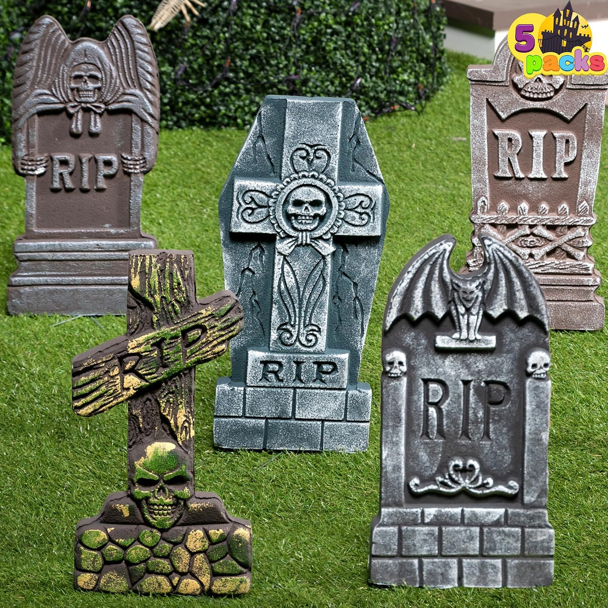 JOYIN 17โ Halloween Foam RIP Graveyard Tombstones (5 Pack), Halloween Tombsto...