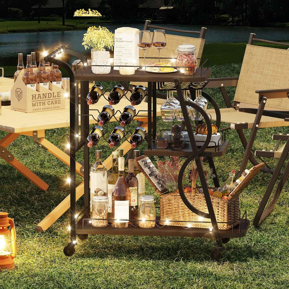 Rustic Bar Cart, 3 Tier Rolling Bar Carts for The Home, Industrial Home Servi...