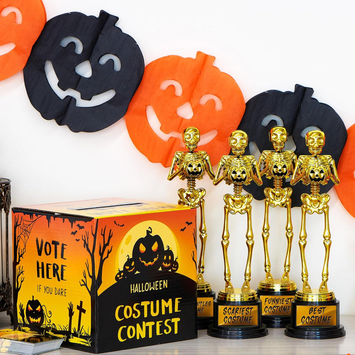 JOYIN Halloween Costume Contest Ballot Card Box, 4 PCS Trophy Awards Best Cos...