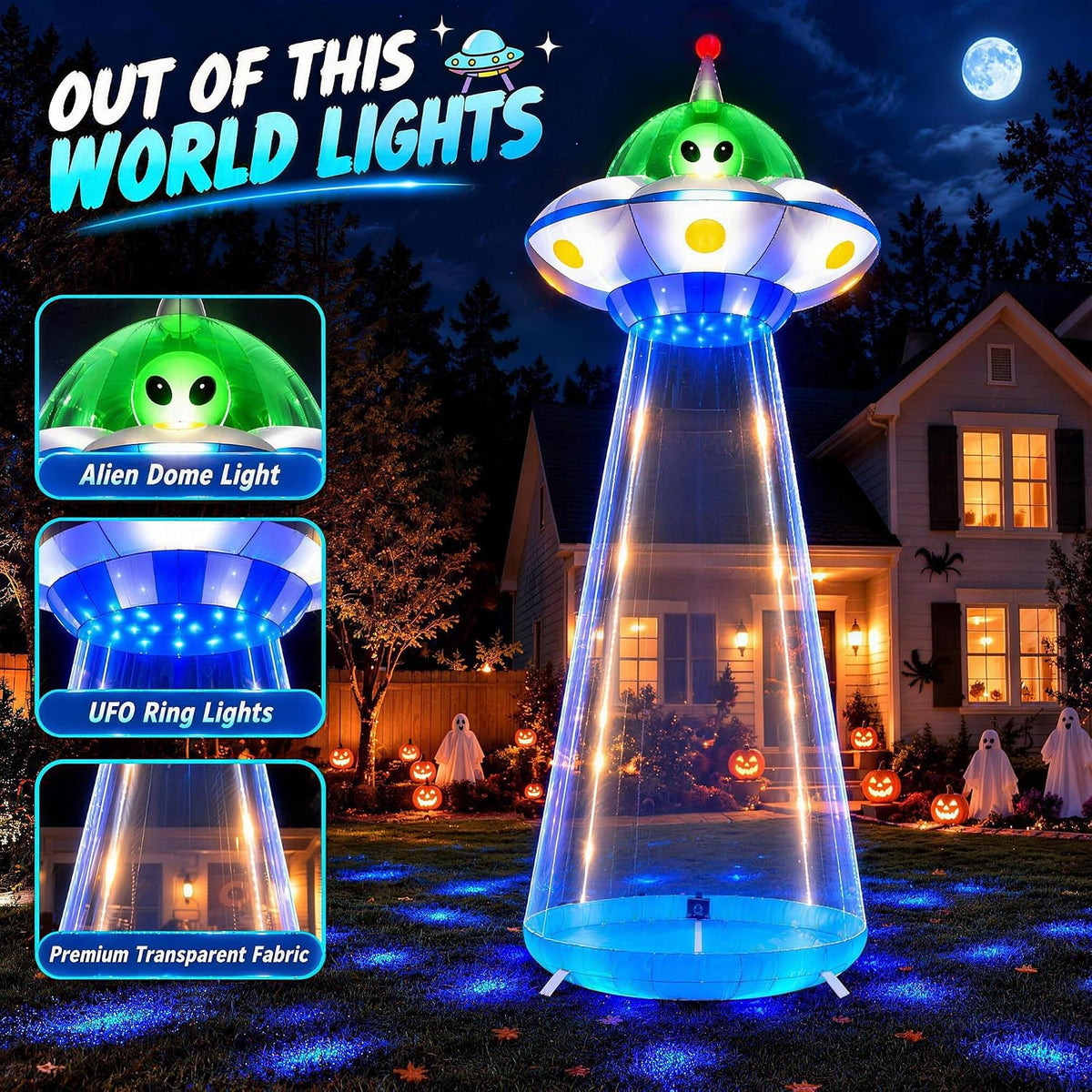 ZPISF 11 FT Halloween Inflatables UFO with Rotating LED Outdoor Decorations