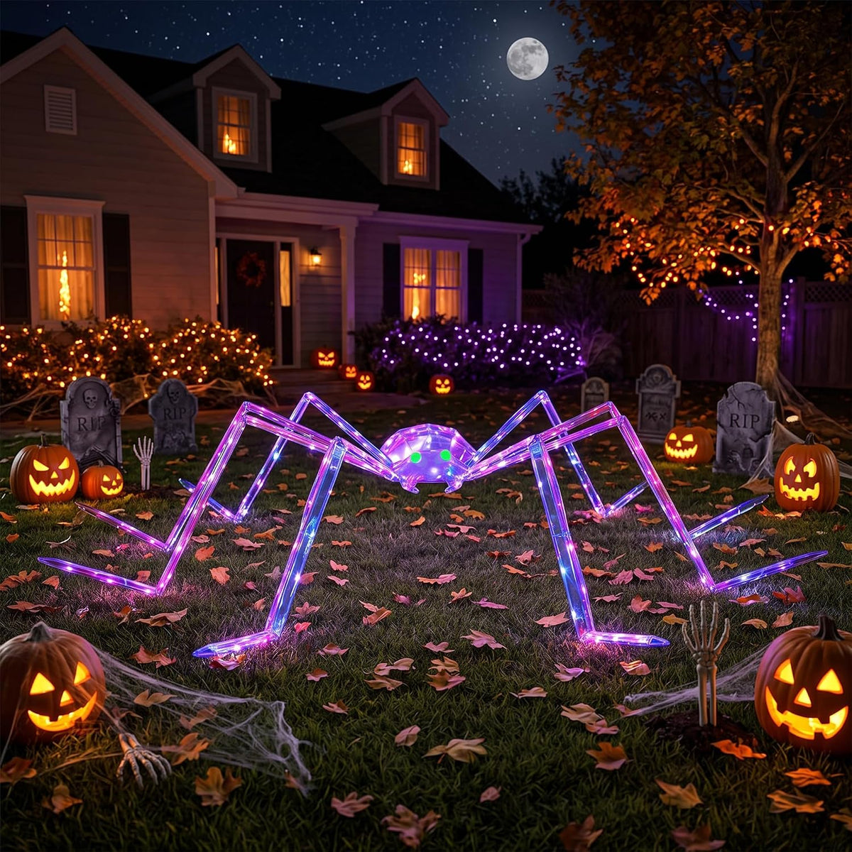 7FT Giant Halloween Spider Decorations Outdoor โ Prismatic Iridescent Light-U...