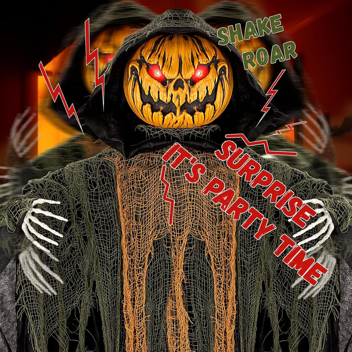 59โ Halloween Hanging Animatronics Pumpkin Decoration with Sound Activated