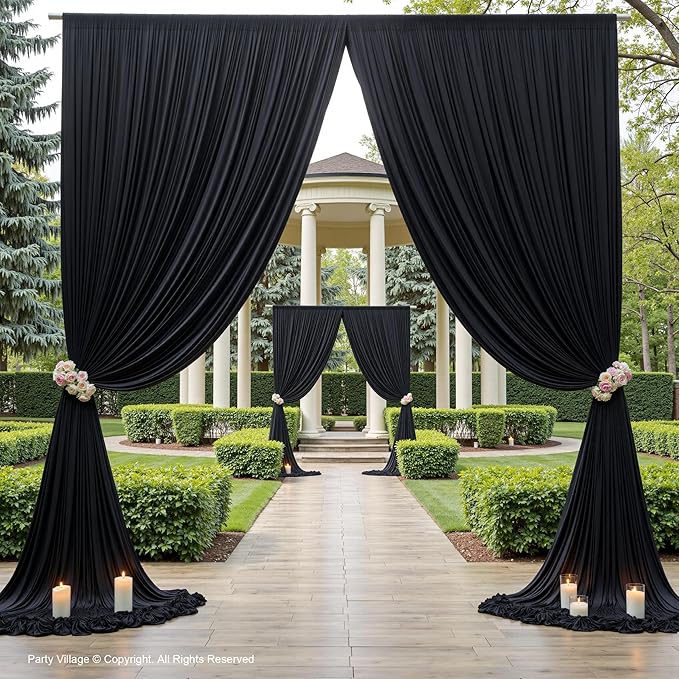 PartyVillage 10ftร15ft Black Backdrop Curtain for Halloween Parties, 2 Panels...