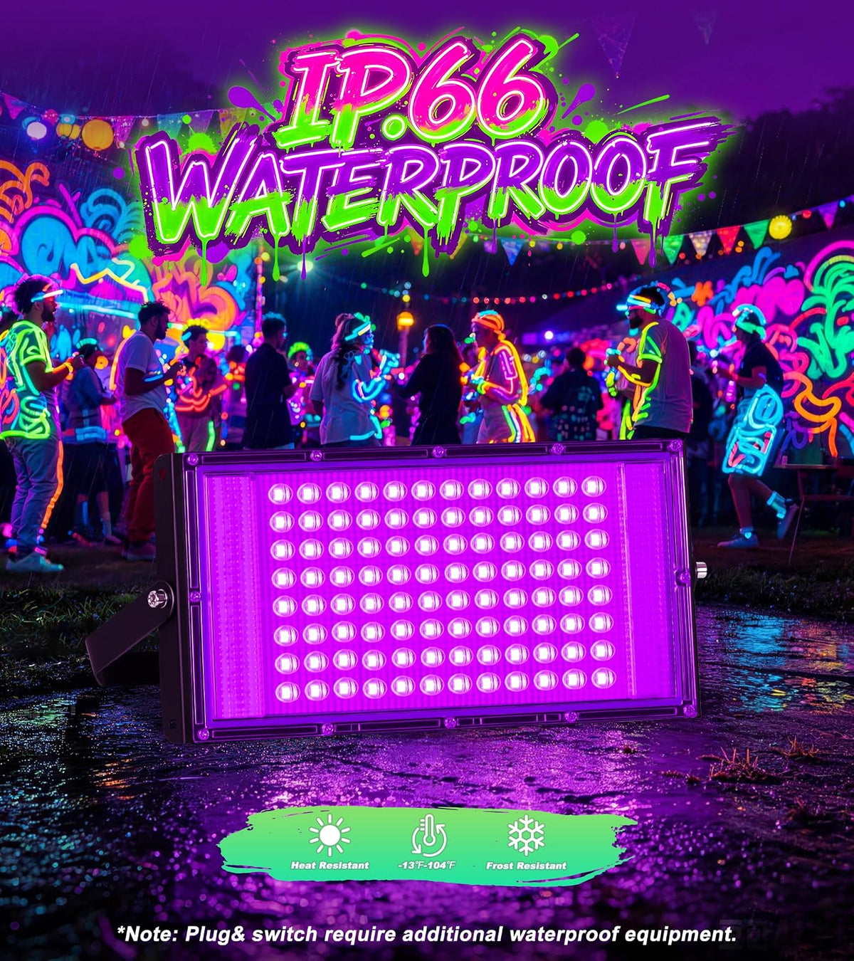TigQiang 100W 4 Pack Black Light, Glow Party Supplies, Blacklight Halloween