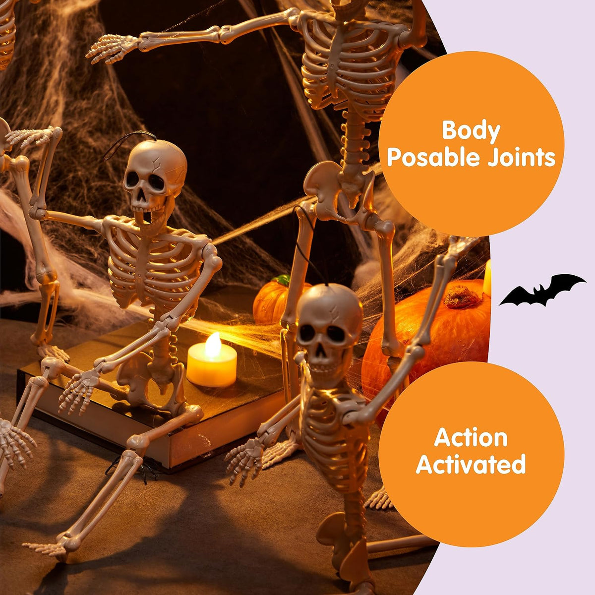 JOYIN 5 PCS Posable Halloween Skeleton Decor 16 Inches, Full Body Posable Joi...