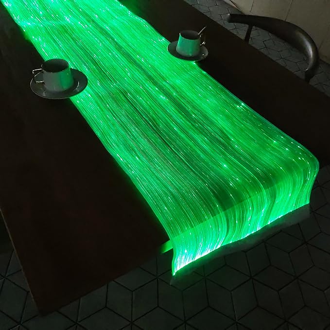 LED Light Up Coffee Table Runner - Fiber Optic Fabric Table Cloth Cover for P...