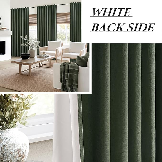 Dark Olive Green Curtains 70 Inch Length Extra Wide Pleated Black Out 84 Inch - Image 8