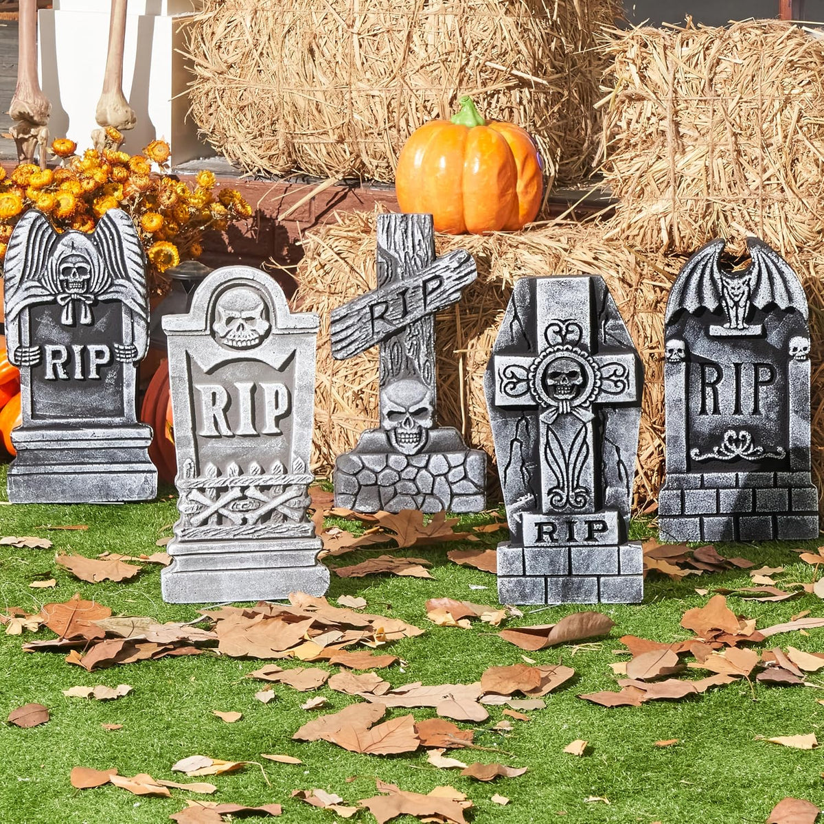 JOYIN 17โ Halloween Foam RIP Graveyard Tombstones (5 Pack), Halloween Tombsto...