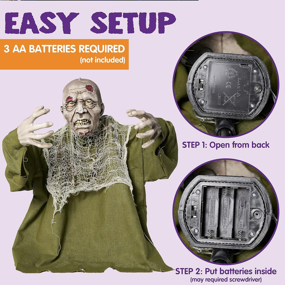 JOYIN Halloween Animated Zombie Groundbreaker Outdoor Decor with Light Up Eye...
