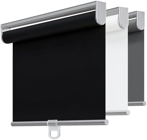 Cordless 100% Blackout Roller Shades for Windows,UV Protection Pull Down Shades,Room Darkening Door Blinds Thermal Insulated Fabric for Home Office and Bedroom(16" W x 72" H,Black)