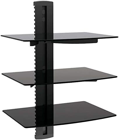 3 Tier Triple Glass Shelf Wall Mount for Cable Box Component DVR DVD Game Sys...