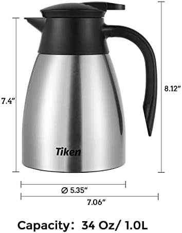 Tiken 34 Oz Thermal Coffee Carafe, Stainless Steel Insulated Vacuum Coffee - Image 2