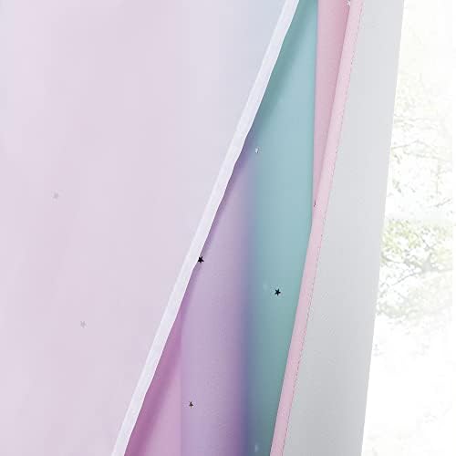 NICETOWN Curtains for Girls Bedroom Kids Curtain Star Cutout Rainbow Curtain for Girls Room Decor Window Nursery Curtain 84 inches Long Grommet, 2 Panels, W42 x L84, Purple & Blue & Pink