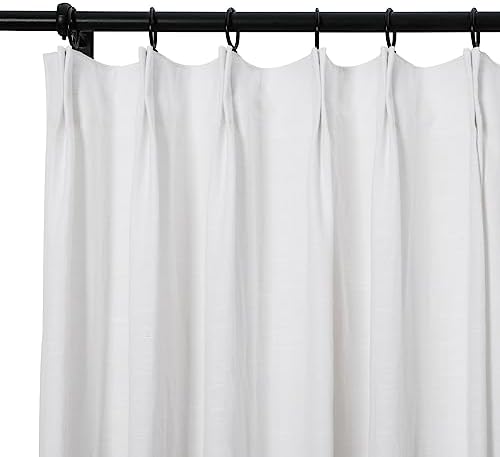 TWOPAGES White Linen Cotton Blend Pinch Pleated Curtain,52Wx96L | Linen Cotton Blend; Natural Texture; Pinch Pleats; Light Filtering; Window Treatment; Lined Drape for Living Room; 1 Panel