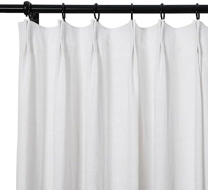 TWOPAGES White Linen Cotton Blend Pinch Pleated Curtain,52Wx96L | Linen Cotton Blend; Natural Texture; Pinch Pleats; Light Filtering; Window Treatment; Lined Drape for Living Room; 1 Panel