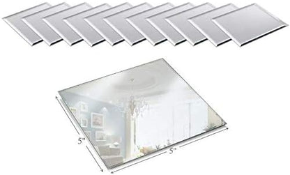 Light In The Dark 5 Inch Square Mirror Candle Plate with Beveled Edge Set of 12 - Small Square Mirror for Centerpieces, Wall Décor, Crafts