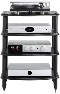 Pangea Audio Vulcan Four Shelf Audio Rack, Media Stand, and Components Cabine...