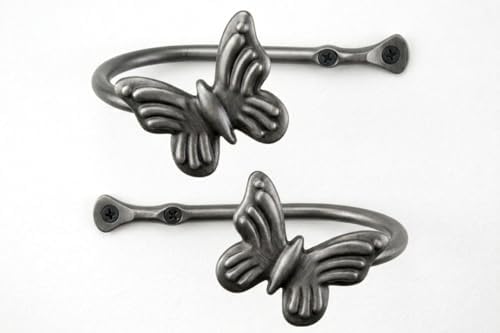 Metal Curtain Tiebacks, Drapery Holders for Wall, 2 Pcs | Farmhouse Wrought Iron Curtain Holdbacks, Ornamental Window Decor Hooks, Unique Metal Tie Backs for Curtain (Black-Zinc)