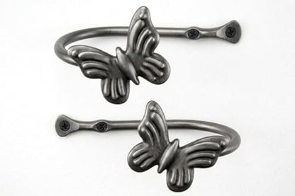 Metal Curtain Tiebacks, Drapery Holders for Wall, 2 Pcs | Farmhouse Wrought Iron Curtain Holdbacks, Ornamental Window Decor Hooks, Unique Metal Tie Backs for Curtain (Black-Zinc)