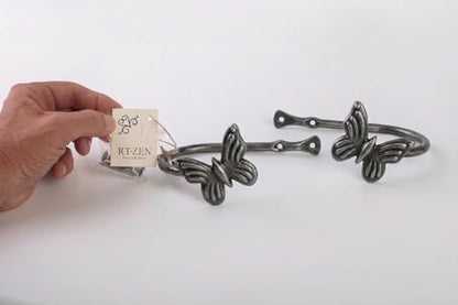 Metal Curtain Tiebacks, Drapery Holders for Wall, 2 Pcs | Farmhouse Wrought Iron Curtain Holdbacks, Ornamental Window Decor Hooks, Unique Metal Tie Backs for Curtain (Black-Zinc)