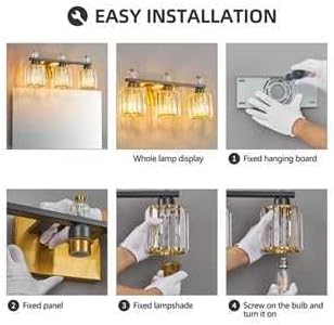 FDPBY Bathroom Vanity Lights 3-Light Sand Black Gold Modern Crystal Vanity - Image 7