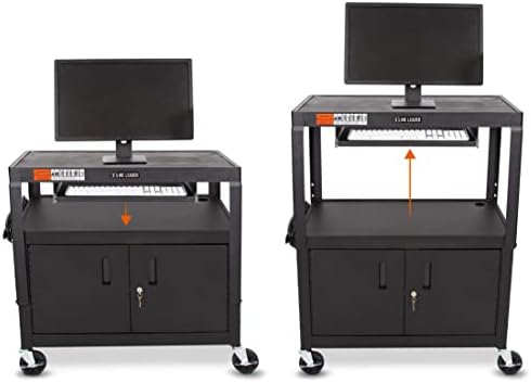 line leader large av cart with locking cabinet, side view