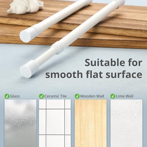 2 Pcs Small Tension Rod 12-20 inch Spring Rod, Tension Rod Spring Tension Rod, Small Tension Curtain Rod, Short Thin Tension Rods, Mini Tension Rods for Closet, Cabinets, Cupboard, Drawers, White