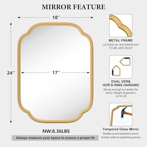 ferytange gold mirrors for bathroom, 18" x 24", side view