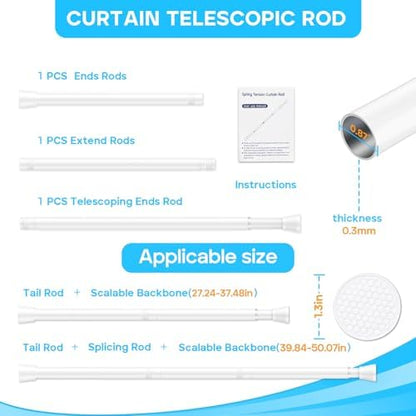 MEXAU Tension Curtain Rod for Windows 28 to 48 In, White | No Drilling Expandable Adjustable Spring Loaded Tension For Doorway Closet Kitchen Bathroom Bedroom 7/8 Inch Diameter