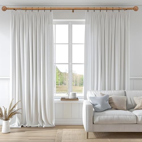 QDWIS 2 Pack Boho Wood Curtain Rods for Windows 48 to 84 inch,1" Adjustable Heavy Duty Window Curtain Rod with Imitation Wood Grain Finials,Rustic Decorative Drapery Rods Set 36-88'',Natural Wood
