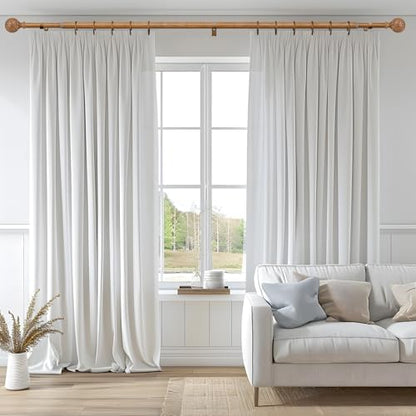 QDWIS 2 Pack Boho Wood Curtain Rods for Windows 48 to 84 inch,1" Adjustable Heavy Duty Window Curtain Rod with Imitation Wood Grain Finials,Rustic Decorative Drapery Rods Set 36-88'',Natural Wood
