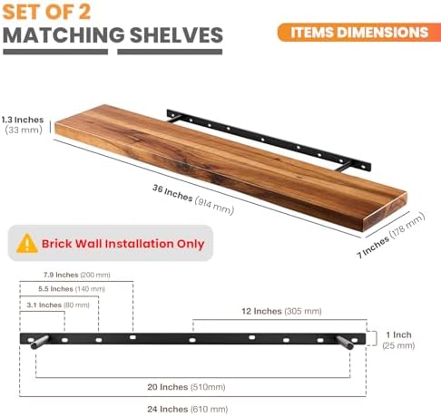 batoda set of 2 pcs 36" wood floating, close-up detail