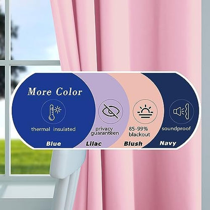 Mrs.Naturall Light Pink Blackout Curtains for Dorm, 52" W x 84" L Grommet Easy Sliding Black Out Drapes for Girls Room Bedroom College Room Decor