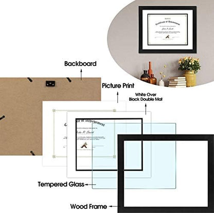 Golden State Art 11x14 Diploma Frame for 8.5x11 Document,Solid Wood/Glass | Fit For 11X14 Document & Certificates Without Mat,Double Mat(White With Black) ,Black ,2 Pack