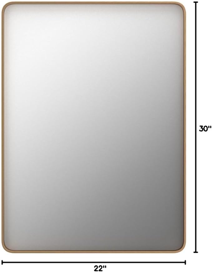 LOAAO 22”X30” Gold Bathroom Mirror, Rounded Rectangle Gold Frame Mirror - Image 8