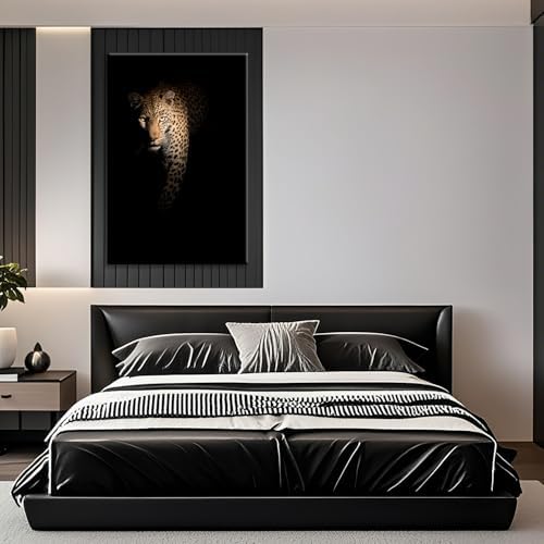 SEVEN WALL ARTS Leopard Wall Art Wildlife Portrait Photography Close-Up Animal Print Framed Artwork for Living Room, Bedroom, or Office Decor, 24"x36"