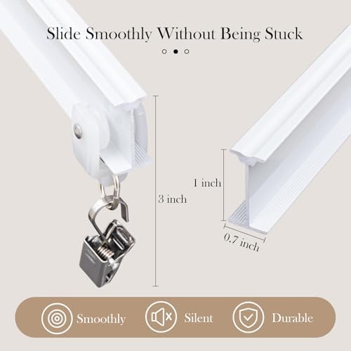 Flexible Ceiling Curtain Tracks, Ceilings Track for Curtains, Aluminum Curtains Track Ceilings Mount,Wall Mount Curtain Rail, Ceiling Curtain Rod, Sliding Curtain Tracks with Clips (White 9FT)