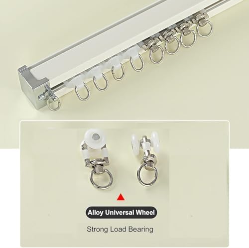 18 Ft Heavy-Duty Aluminium Curtain Track System, Wall and Ceiling Mounted, Rails with Quiet Glide Runners, Hooks, Brackets for Window, Door, Room Divider (White, 0.91m x 6)